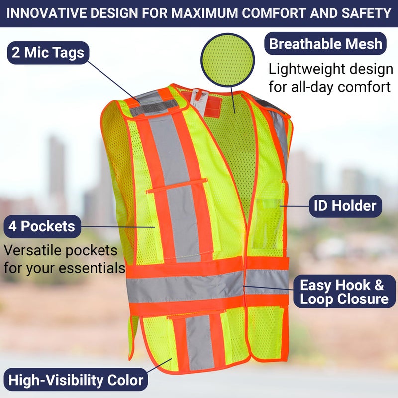 Dasher Products High Visibility Safety Vest â€“ ANSI Class 2 Breakaway Vest with 5 Pockets, Yellow with Adjustable Hook and Loop Closure, Hi Vis Breathable Mesh, Heavy Duty Work Wear for Men or Women, 3 Pack (XL/XXL) - Image 4